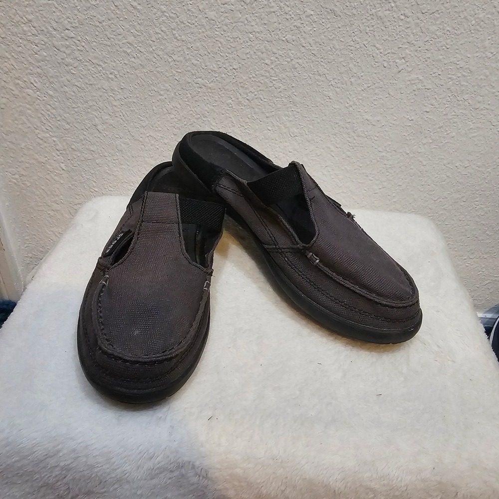 Crocs Santa Cruz Canvas Loafers Kids Size 6 Charcoal Gray Slip On Shoes